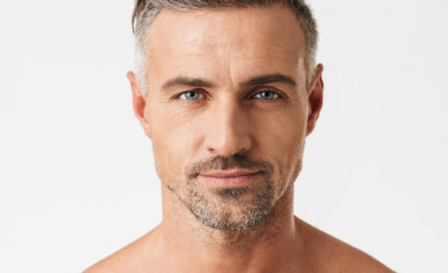 Man considering Botox anti-wrinkle treatment for forehead and frown lines